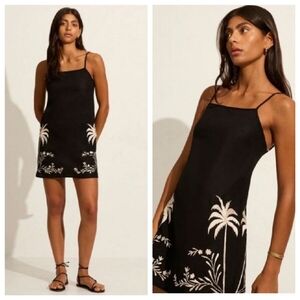 NWT Calypso St Barth Linen Blend Palm Tree Embroidered Mini Dress